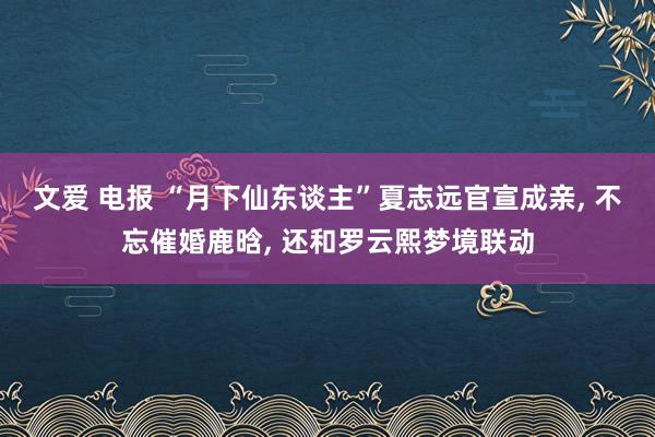 文爱 电报 “月下仙东谈主”夏志远官宣成亲， 不忘催婚鹿晗， 还和罗云熙梦境联动